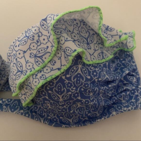 Victoria's Secret Women's Strapless Ruffle Bandeau Bikini Top Blue White SZ 34C - Picture 3 of 9